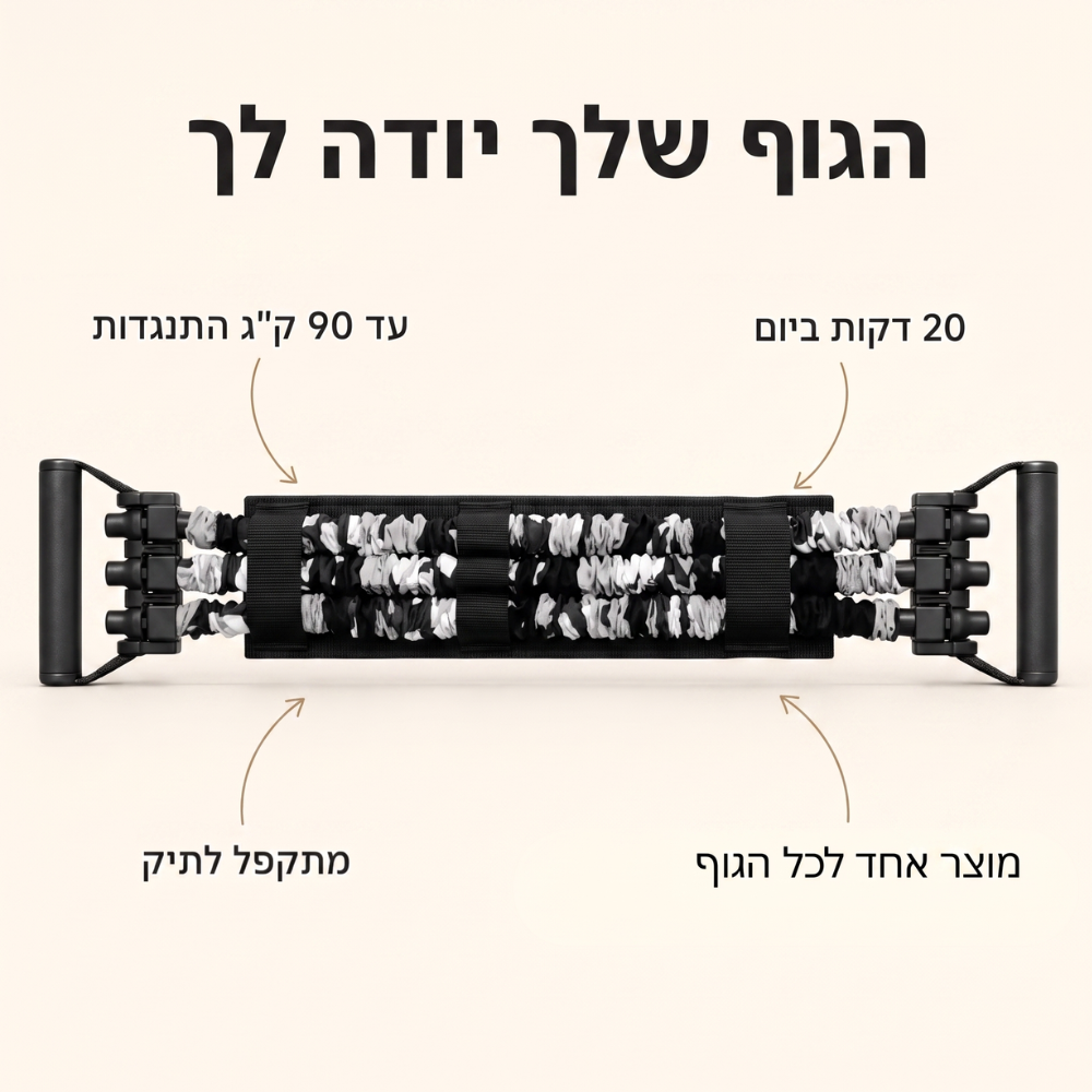 ערכת KNEORA HomeGym — מוט, 6 גומיות ועד 90 ק״ג התנגדות