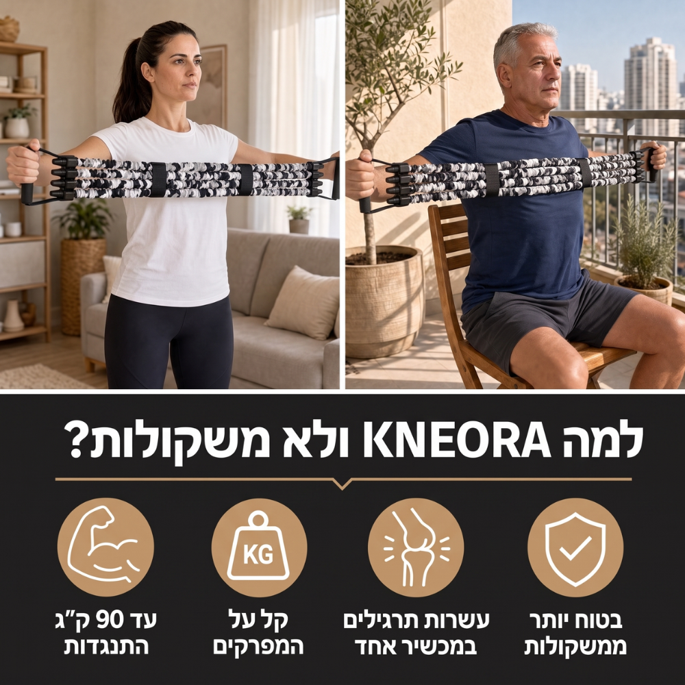 ערכת KNEORA HomeGym — מוט, 6 גומיות ועד 90 ק״ג התנגדות